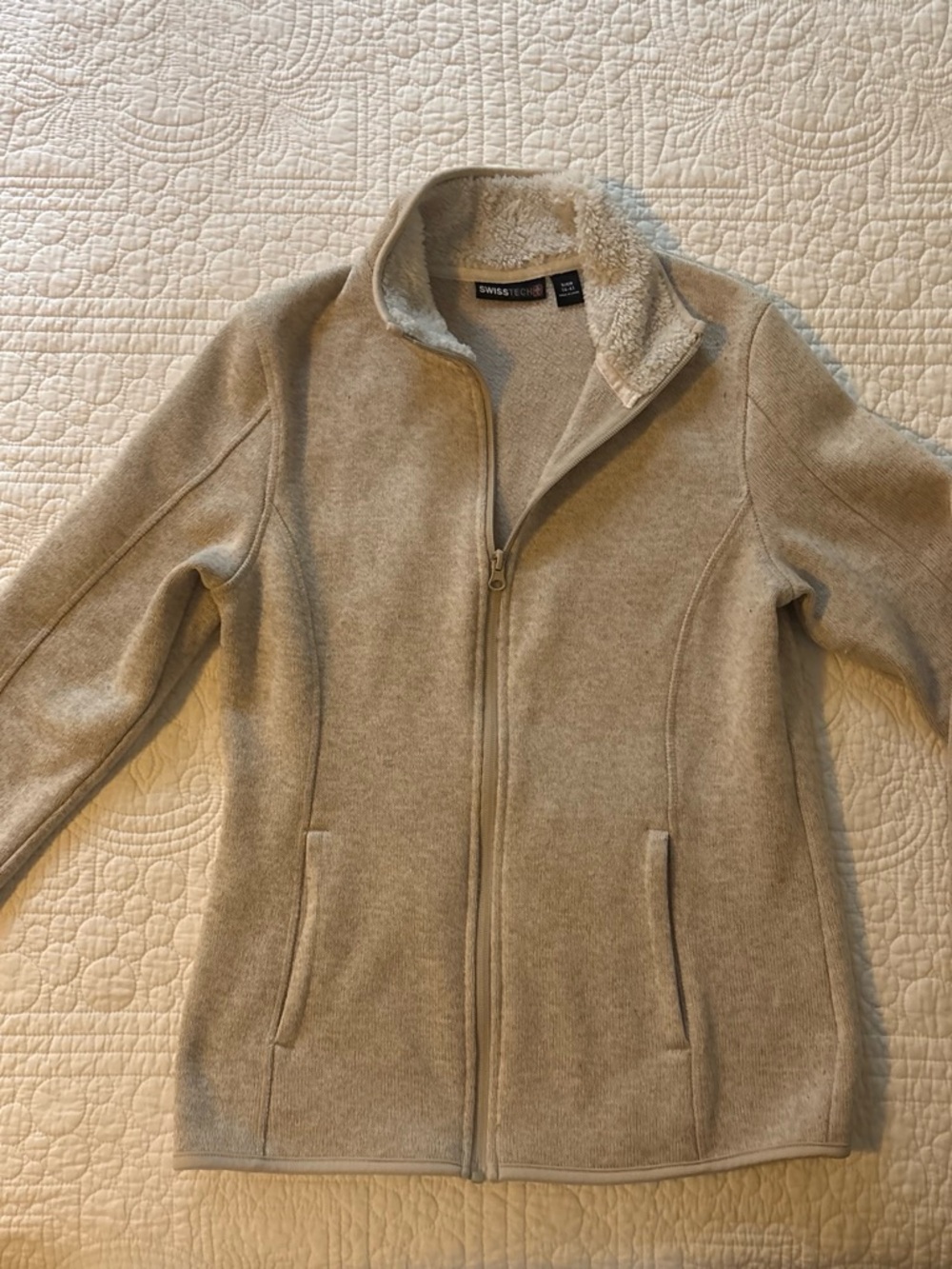 Swiss Tech Women's Teddy Zip Jacket in Light Taupe